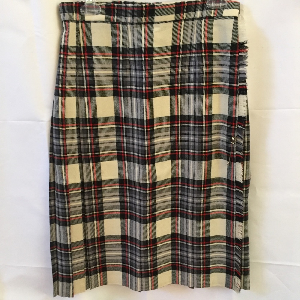MOFFAT WOOLLENS WOOL SKIRT MEDIUM BLACK RED PLAID